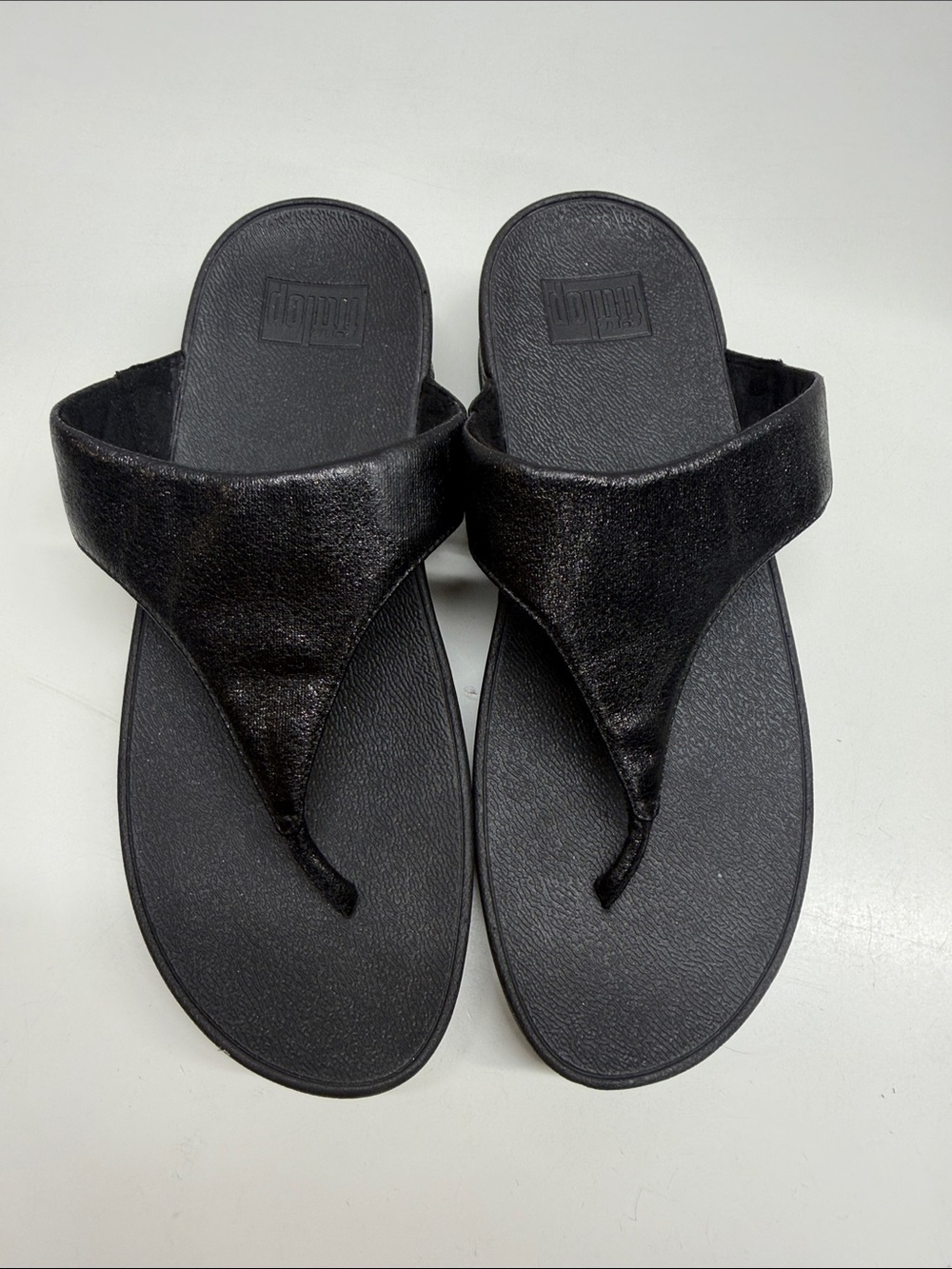 Fitflop Lulu Leather Thong Platform Flip Flops Sandals Slip On Shoes Black 9